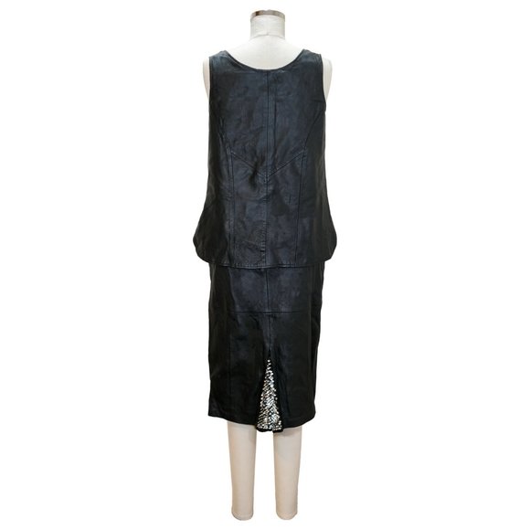 Vintage Leather High Waist Skirt and Tank with Sequins - 2 Piece Set - Size MD - Picture 4 of 16